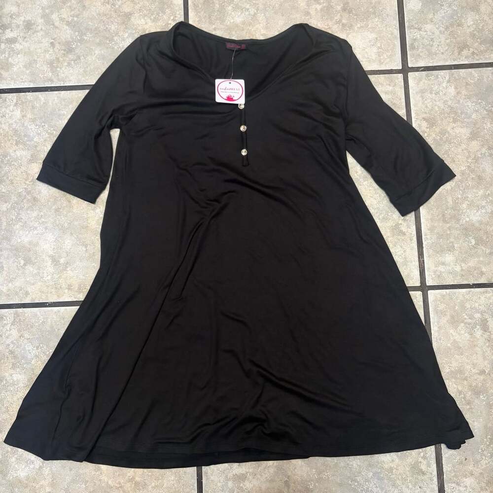 Shida Rose Henley Tunic Top Size XL Black V-Neck Flare
